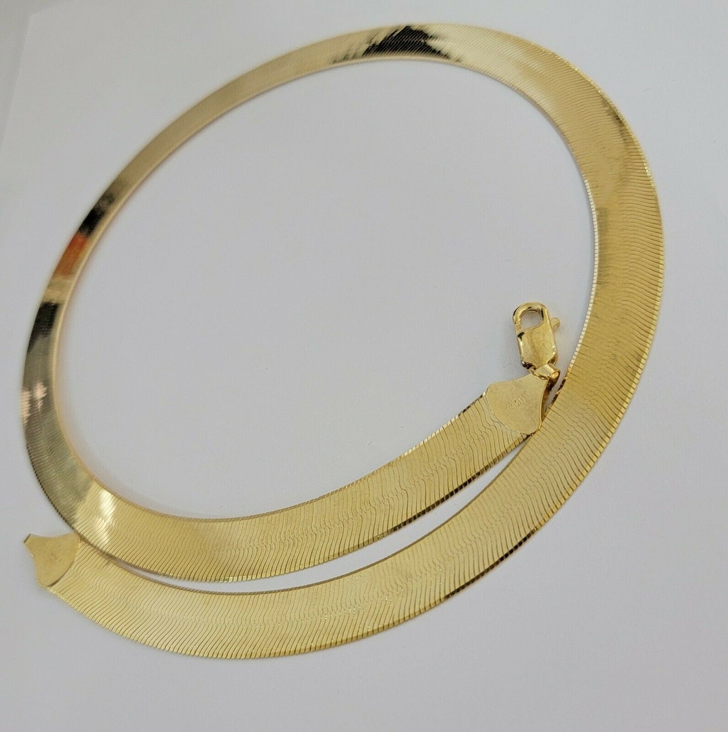 REAL 10k Gold Herringbone Chain Necklace 12mm 18" - 24" 10kt Yellow Gold SOLID - Reva Jeweler