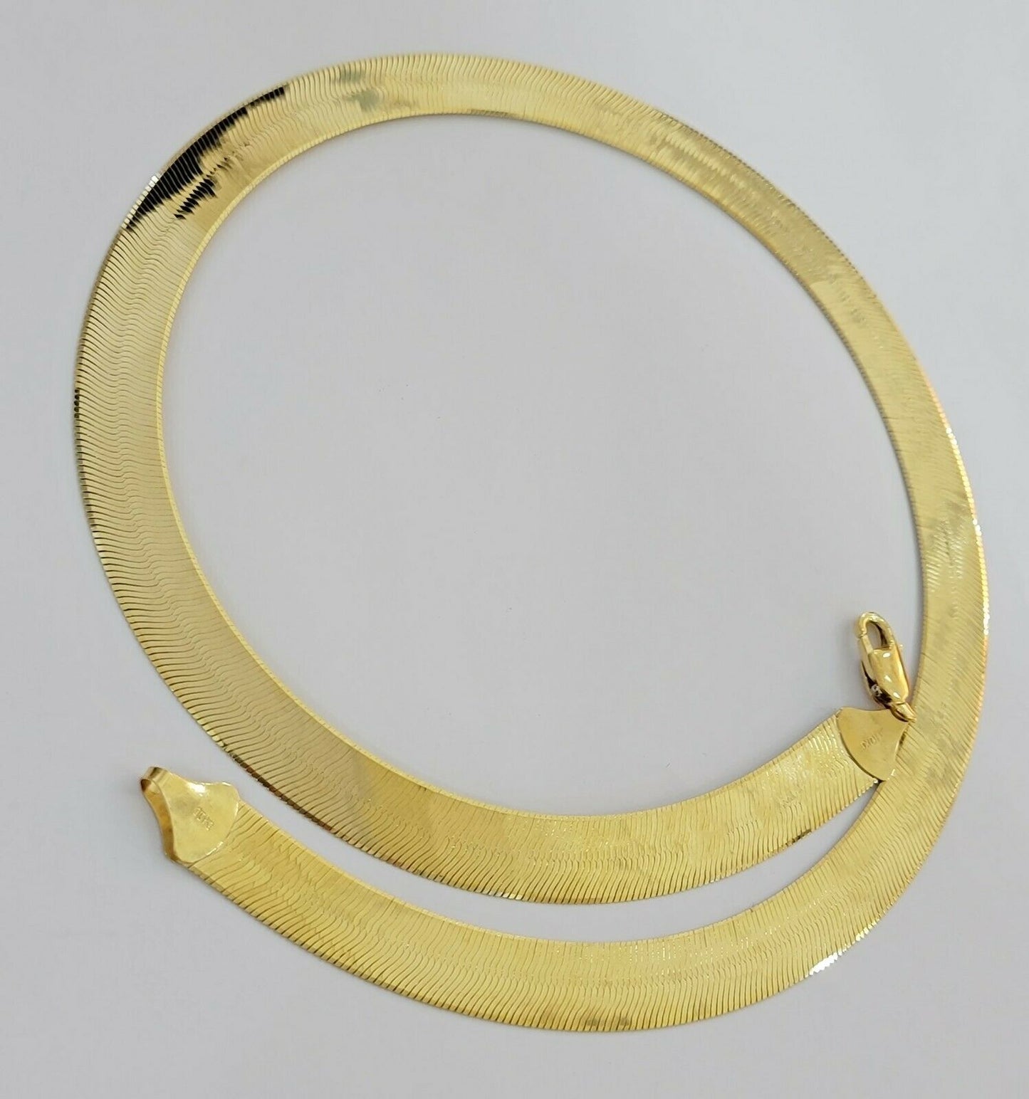 REAL 10k Gold Herringbone Chain Necklace 12mm 18" - 24" 10kt Yellow Gold SOLID - Reva Jeweler