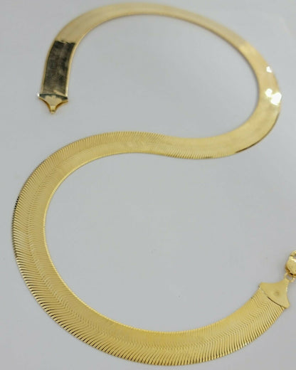 REAL 10k Gold Herringbone Chain Necklace 15mm 18" - 24" 10kt Yellow Gold SOLID - Reva Jeweler