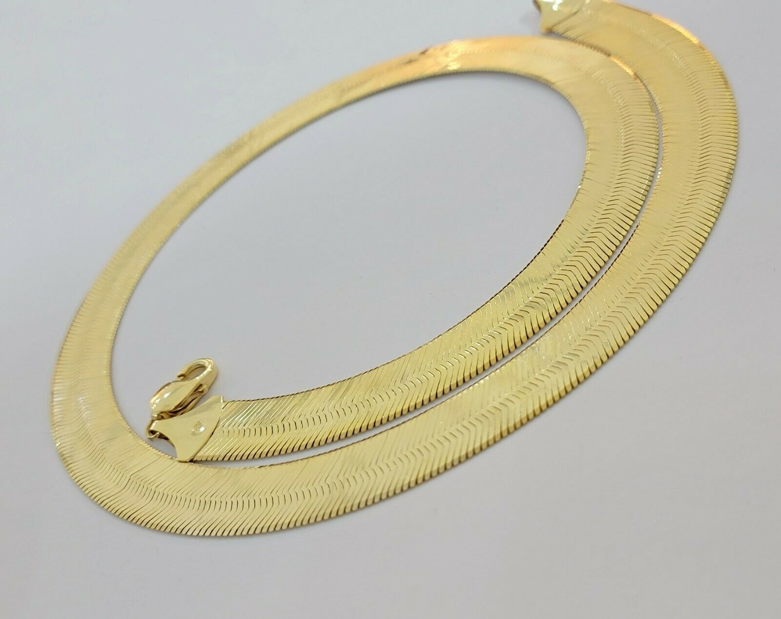 REAL 10k Gold Herringbone Chain Necklace 15mm 18" - 24" 10kt Yellow Gold SOLID - Reva Jeweler