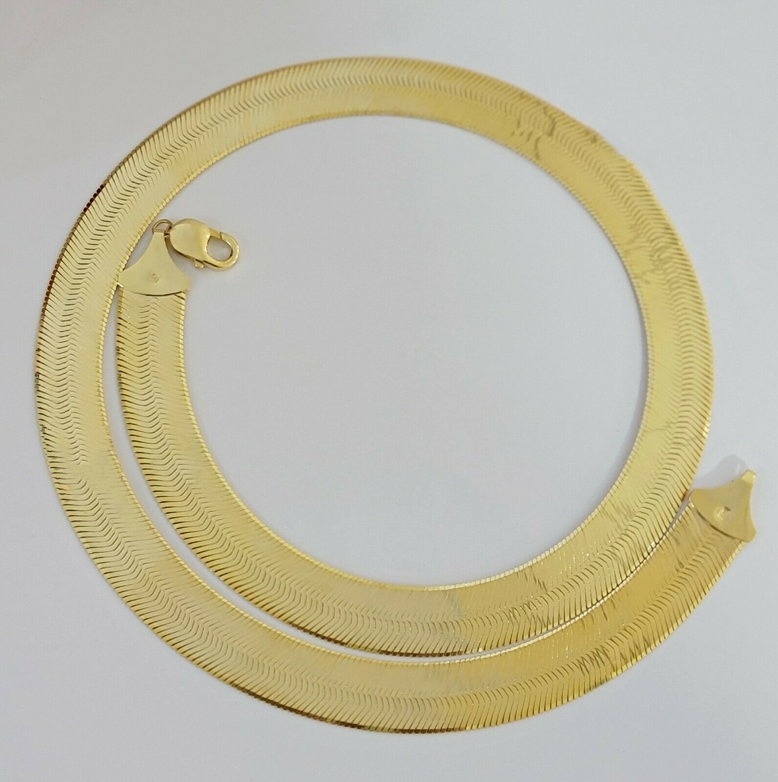 REAL 10k Gold Herringbone Chain Necklace 15mm 18" - 24" 10kt Yellow Gold SOLID - Reva Jeweler