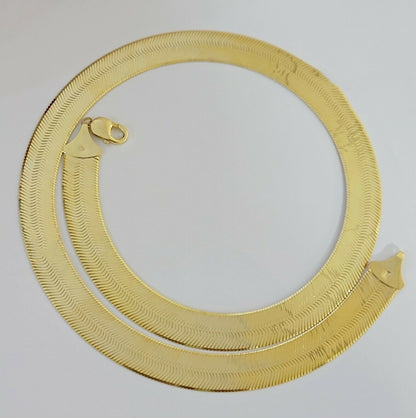 REAL 10k Gold Herringbone Chain Necklace 15mm 18" - 24" 10kt Yellow Gold SOLID - Reva Jeweler