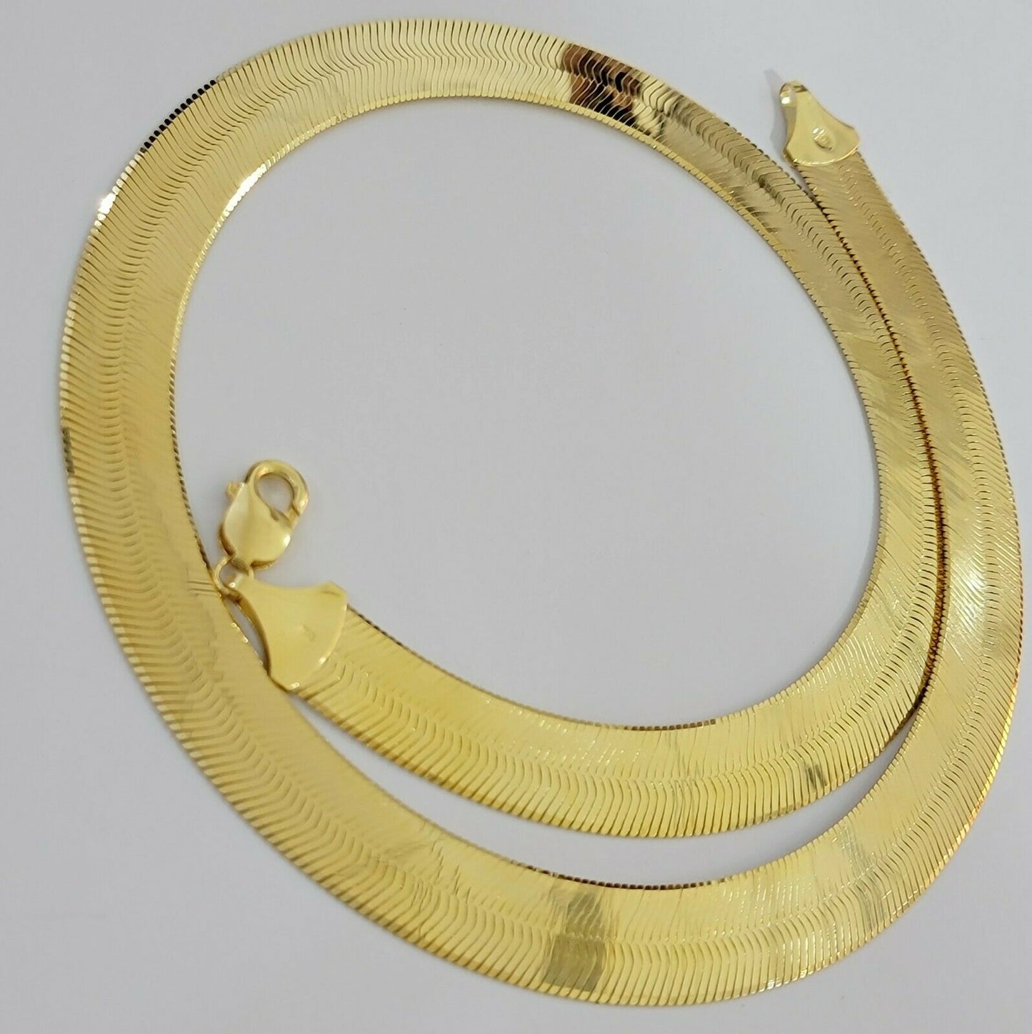 REAL 10k Gold Herringbone Chain Necklace 15mm 18" - 24" 10kt Yellow Gold SOLID - Reva Jeweler