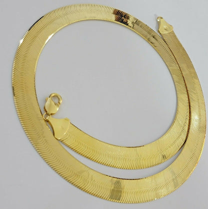 REAL 10k Gold Herringbone Chain Necklace 15mm 18" - 24" 10kt Yellow Gold SOLID - Reva Jeweler