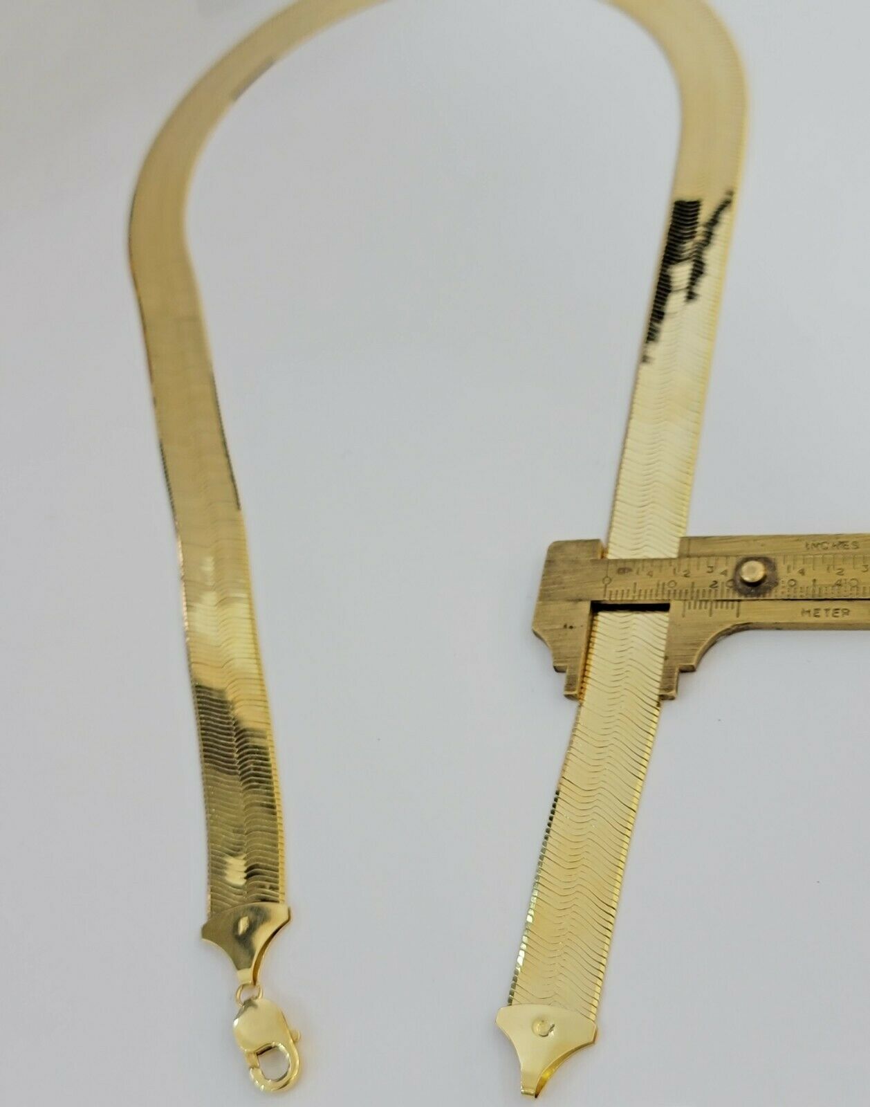 REAL 10k Gold Herringbone Chain Necklace 15mm 18" - 24" 10kt Yellow Gold SOLID - Reva Jeweler