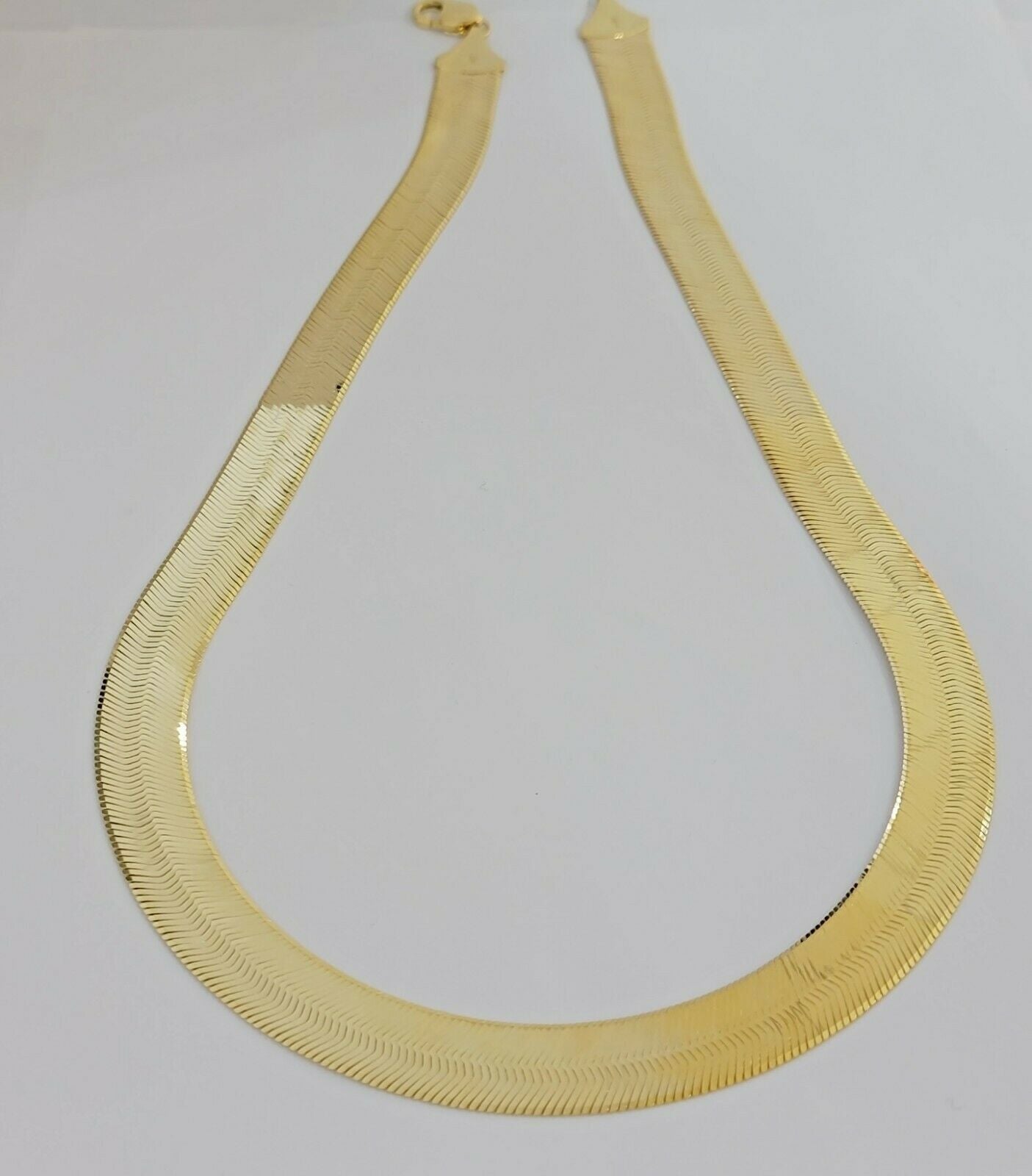REAL 10k Gold Herringbone Chain Necklace 15mm 18" - 24" 10kt Yellow Gold SOLID - Reva Jeweler