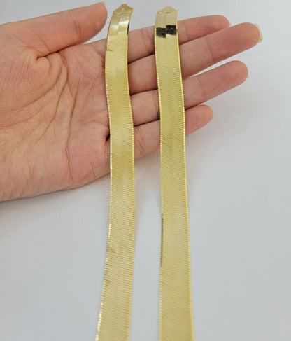 REAL 10k Gold Herringbone Chain Necklace 15mm 18" - 24" 10kt Yellow Gold SOLID - Reva Jeweler