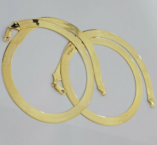 REAL 10k Gold Herringbone Chain Necklace 9mm 18" - 22" 10kt Yellow Gold SOLID - Reva Jeweler