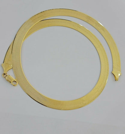 REAL 10k Gold Herringbone Chain Necklace 9mm 18" - 22" 10kt Yellow Gold SOLID - Reva Jeweler
