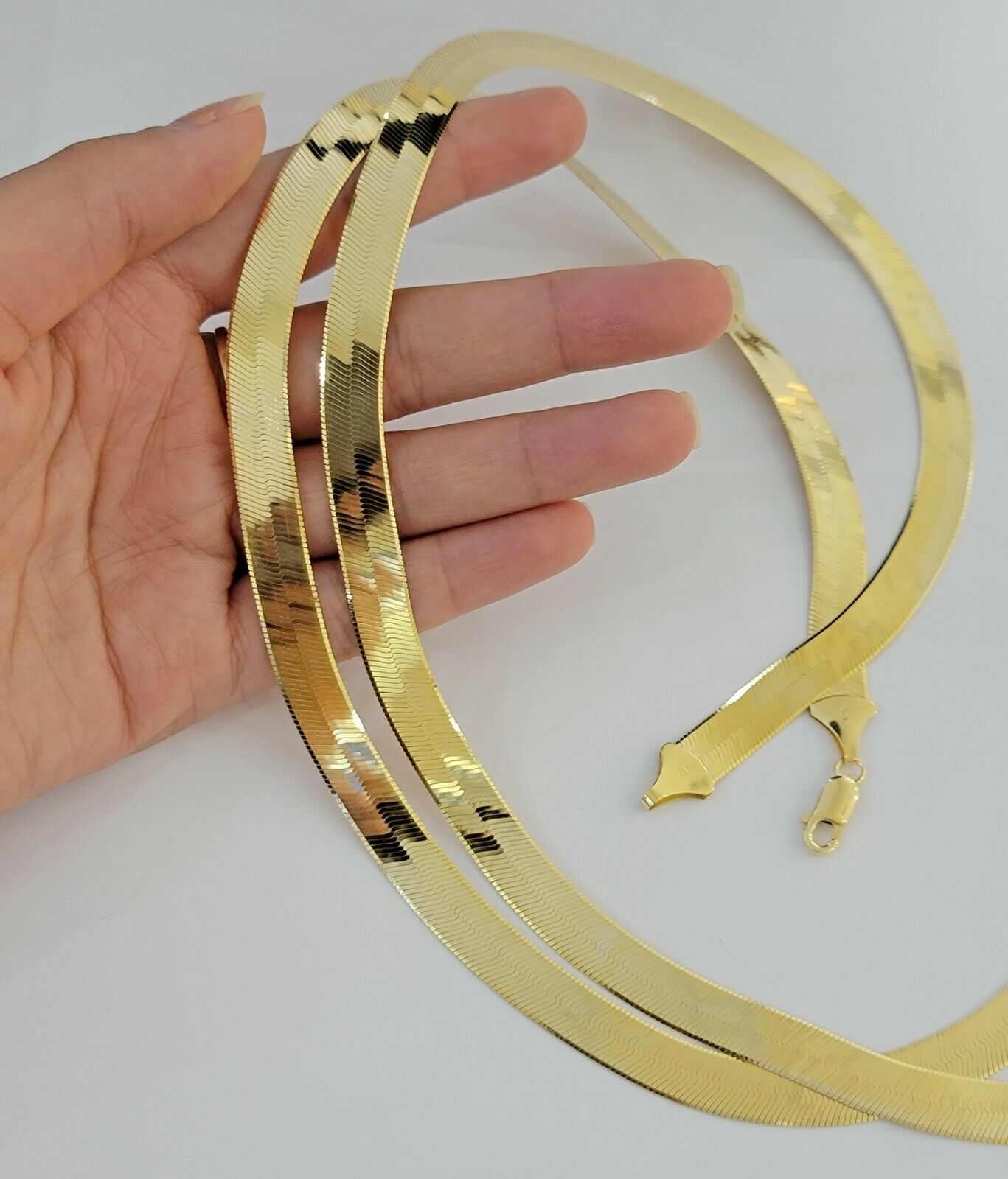 REAL 10k Gold Herringbone Chain Necklace 9mm 18" - 22" 10kt Yellow Gold SOLID - Reva Jeweler