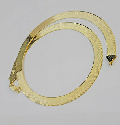 REAL 10k Gold Herringbone Chain Necklace 9mm 18" - 22" 10kt Yellow Gold SOLID - Reva Jeweler