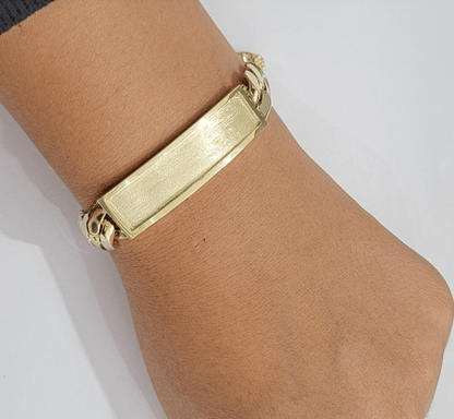 Real 10k Gold ID Bracelet Miami Cuban Solid link 10mm Name Plate 9 Inch Box Lock - Reva Jeweler