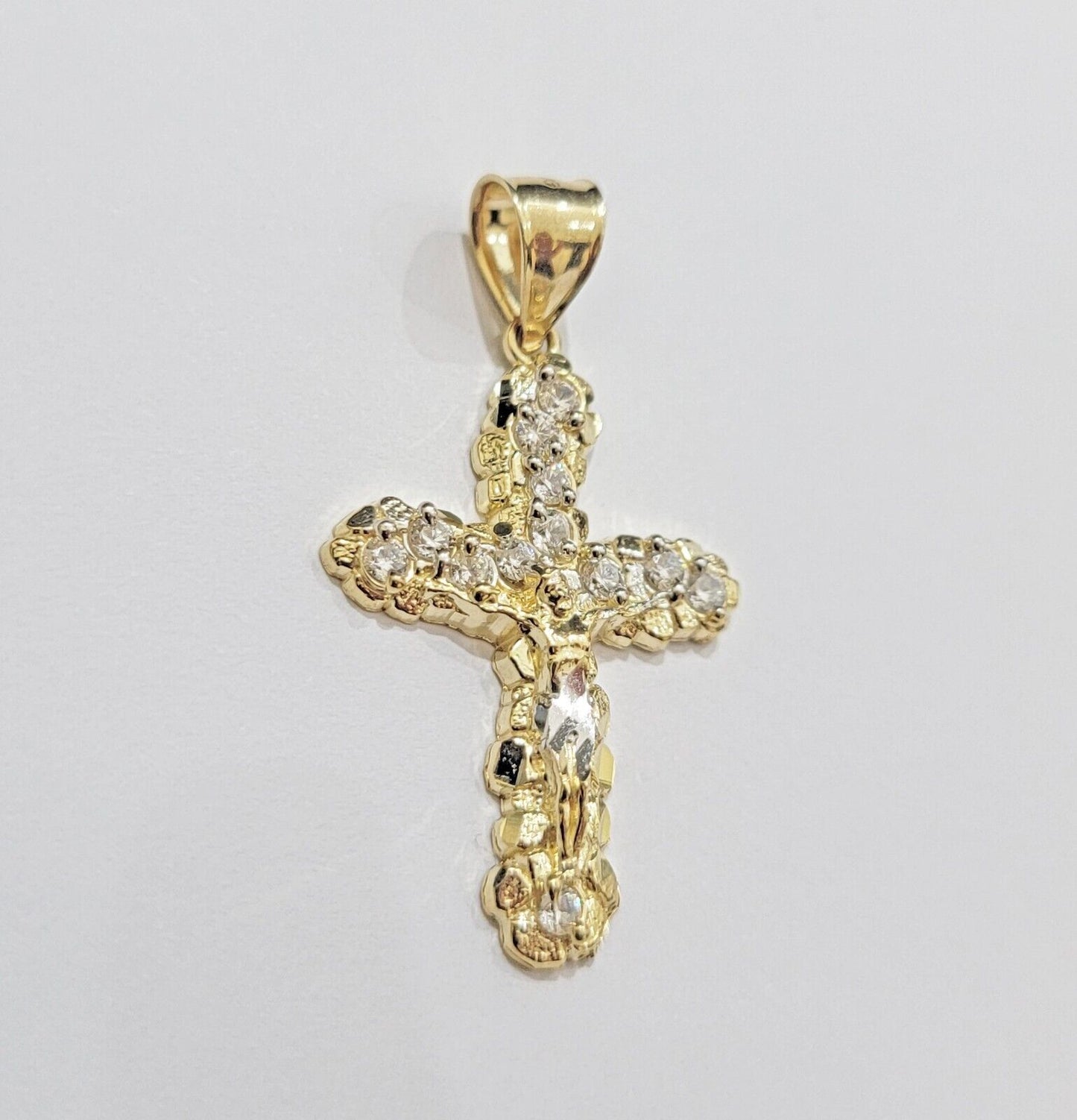 Real 10k Gold Jesus Cross Charm Chain Set Franco Necklace 2.5mm 18 - 24" Men Women - Reva Jeweler