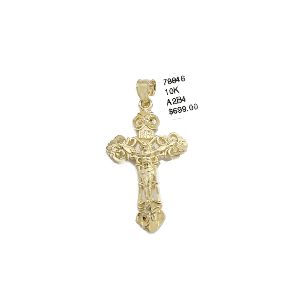 Real 10k Gold Jesus Cross Charm Pendant 10KT Yellow Gold For Chain & Necklace - Reva Jeweler