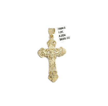 Real 10k Gold Jesus Cross Charm Pendant 10KT Yellow Gold For Chain & Necklace - Reva Jeweler