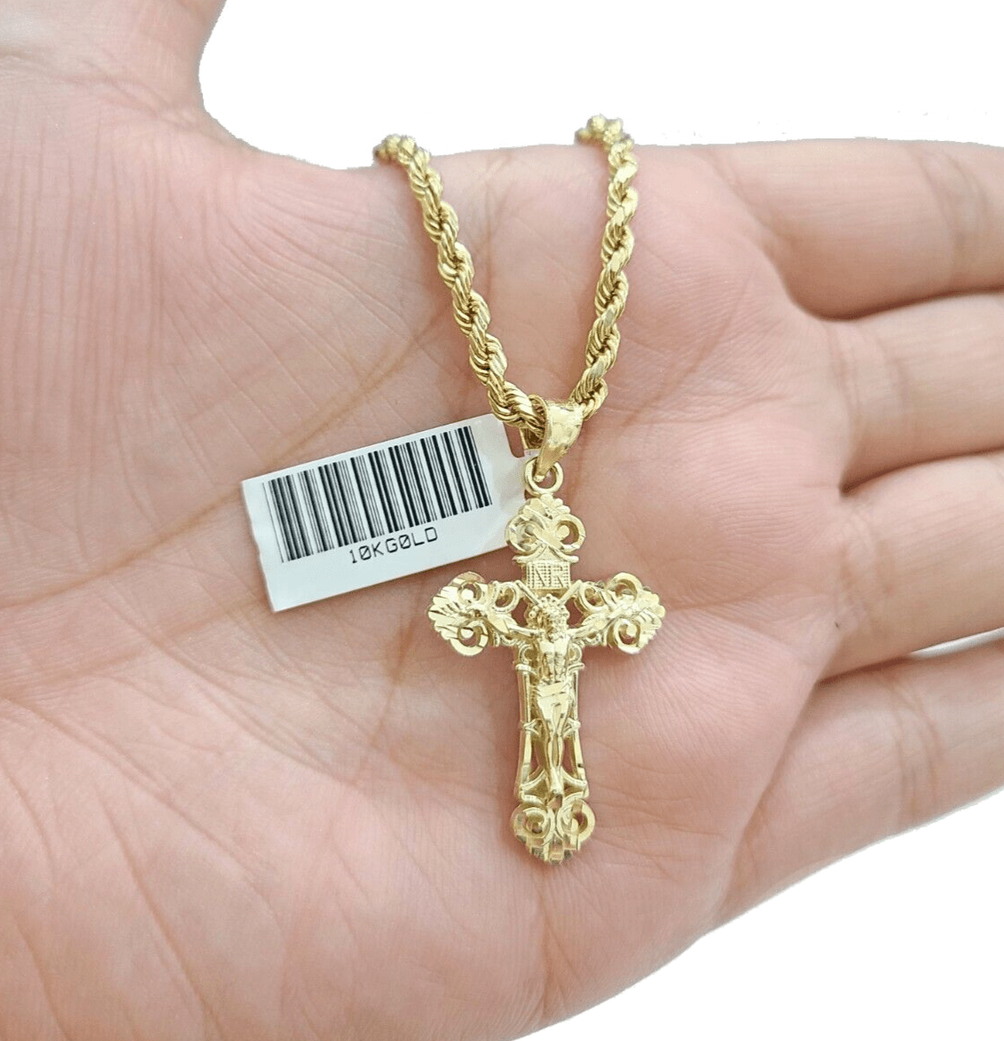 Real 10k Gold Jesus Cross Charm Pendant 10KT Yellow Gold For Chain & Necklace - Reva Jeweler