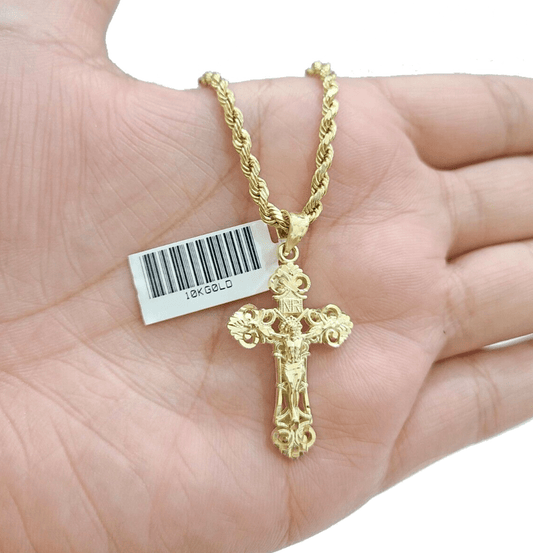 Real 10k Gold Jesus Cross Charm Pendant 10KT Yellow Gold For Chain & Necklace - Reva Jeweler