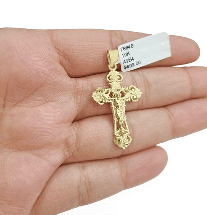 Real 10k Gold Jesus Cross Charm Pendant 10KT Yellow Gold For Chain & Necklace - Reva Jeweler