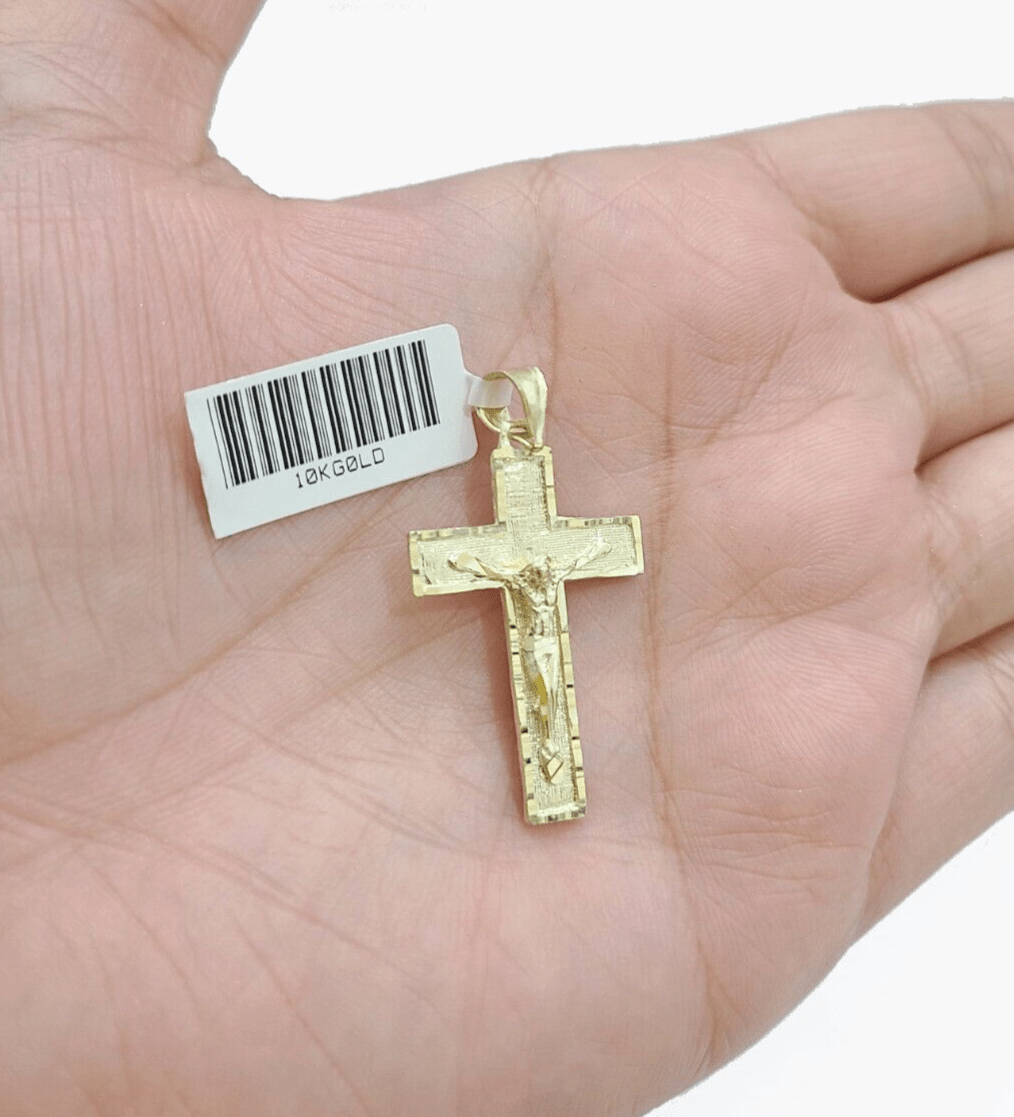 Real 10k Gold Jesus Cross Charm Pendant 10KT Yellow Gold For Chain & Necklace - Reva Jeweler