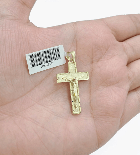 Real 10k Gold Jesus Cross Charm Pendant 10KT Yellow Gold For Chain & Necklace - Reva Jeweler
