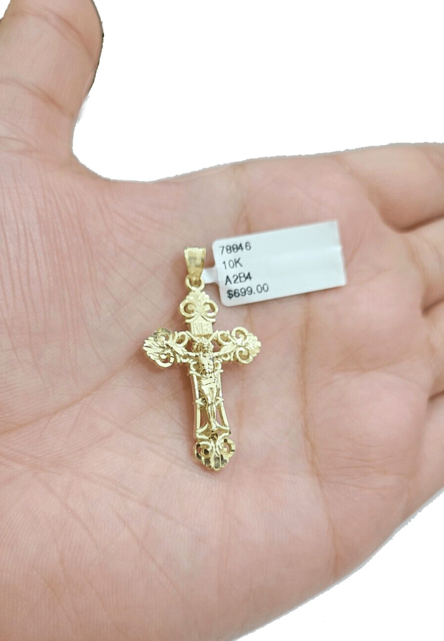 Real 10k Gold Jesus Cross Charm Pendant 10KT Yellow Gold For Chain & Necklace - Reva Jeweler