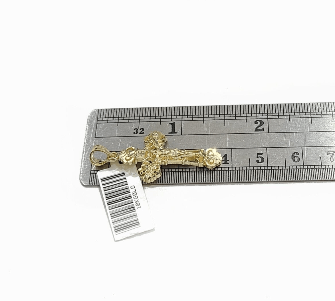 Real 10k Gold Jesus Cross Charm Pendant 10KT Yellow Gold For Chain & Necklace - Reva Jeweler