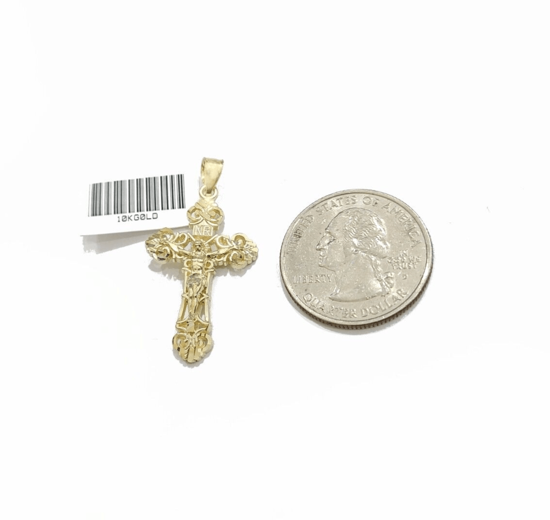 Real 10k Gold Jesus Cross Charm Pendant 10KT Yellow Gold For Chain & Necklace - Reva Jeweler