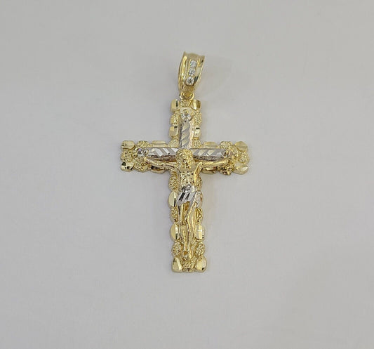 Real 10k Gold Jesus Cross Pendant Charm Crucifix 2 Inch 10kt Yellow Gold For Men - Reva Jeweler