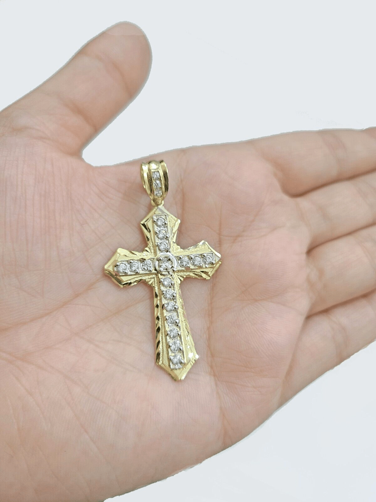 Real 10k Gold Jesus Crucifix Cross Pendant Charm 10kt Yellow 2'' Inch For Chain - Reva Jeweler