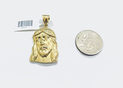 Real 10k Gold Jesus Head Charm Pendant 1.5'' Inch 10KT Yellow Gold - GoldenlinQ