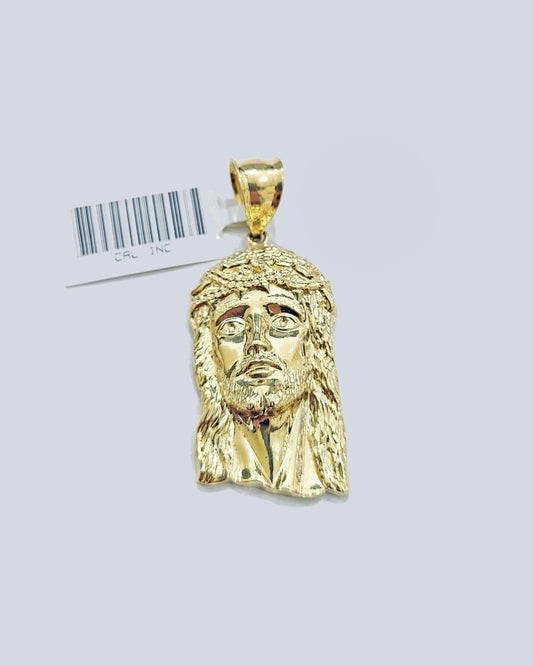 Real 10k Gold Jesus Head Charm Pendant 1.5'' Inch 10KT Yellow Gold - GoldenlinQ