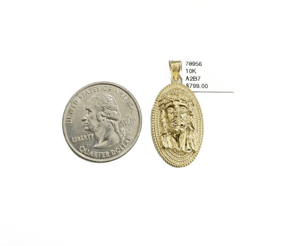 Real 10k Gold Jesus Head Circular Charm Pendant 10KT Yellow Gold - GoldenlinQ