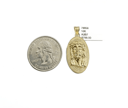 Real 10k Gold Jesus Head Circular Charm Pendant 10KT Yellow Gold - GoldenlinQ