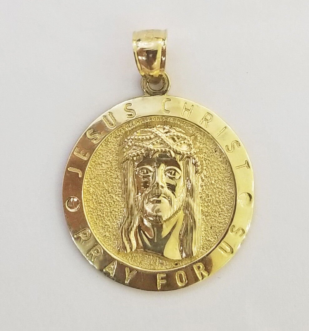 Real 10k Gold Jesus Pendant Miami Cuban link Chain 4mm 20" Set Round - Reva Jeweler