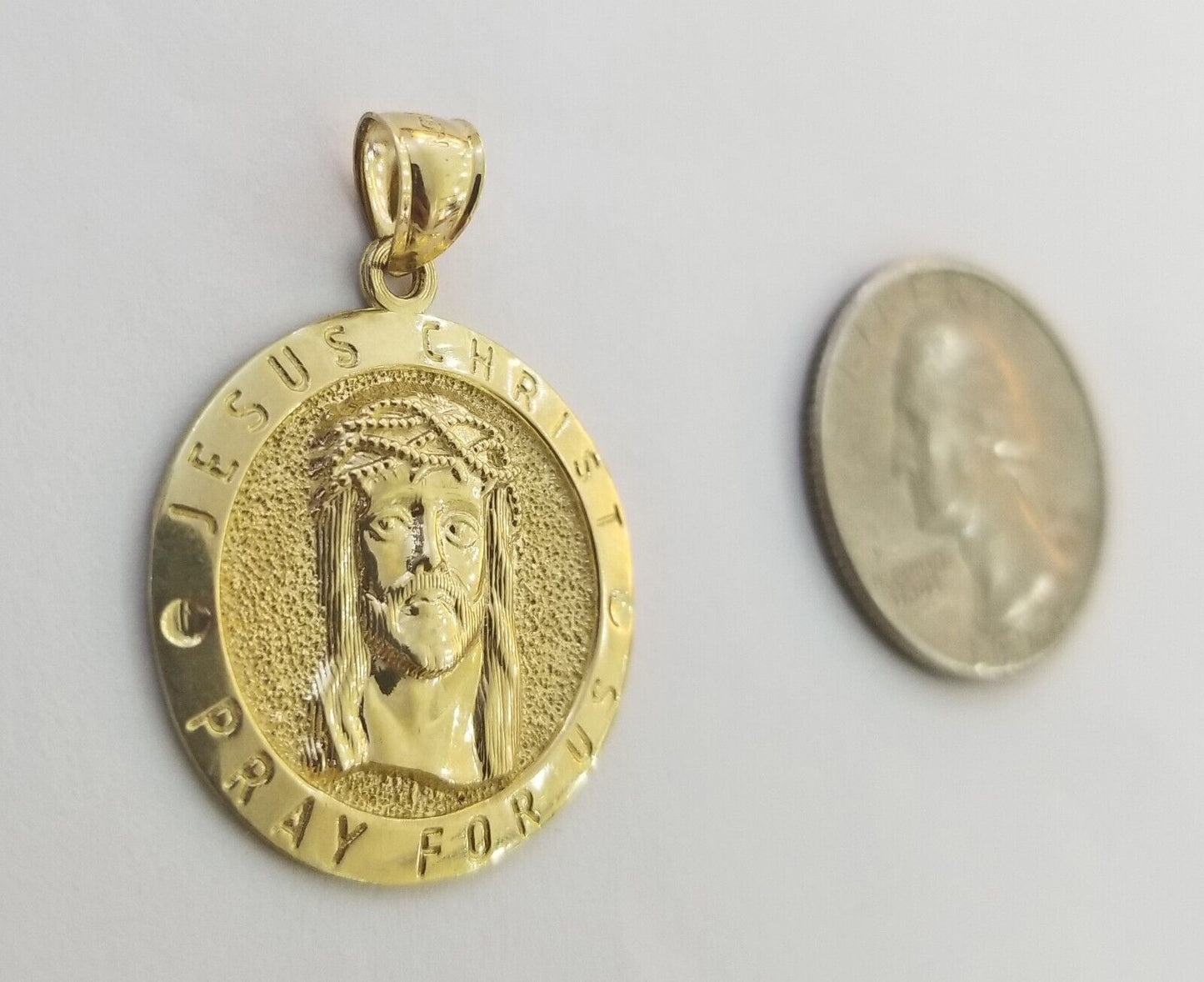 Real 10k Gold Jesus Pendant Miami Cuban link Chain 4mm 20" Set Round - Reva Jeweler