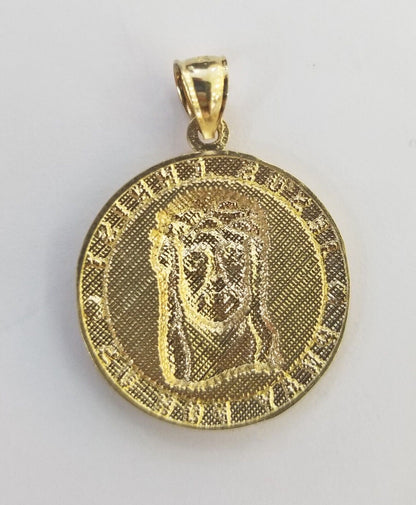 Real 10k Gold Jesus Pendant Miami Cuban link Chain 4mm 20" Set Round - Reva Jeweler
