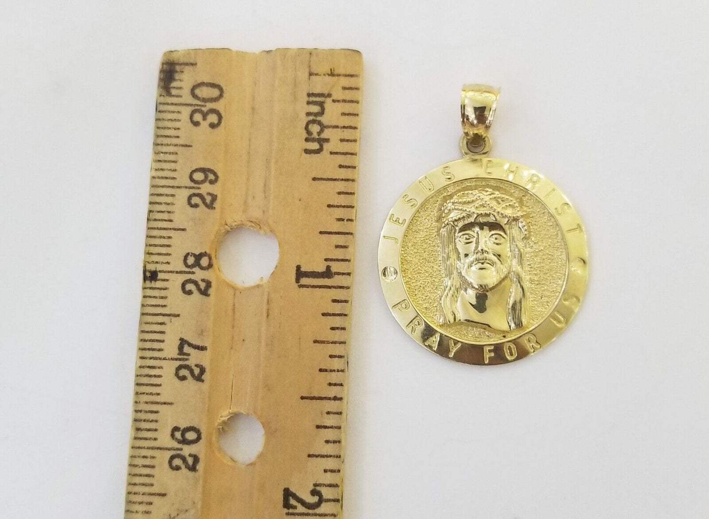 Real 10k Gold Jesus Pendant Miami Cuban link Chain 4mm 20" Set Round - Reva Jeweler
