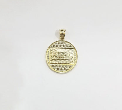 Real 10k Gold Last Supper Charm Circular Pendant 10kt Yellow Gold Men Women - GoldenlinQ