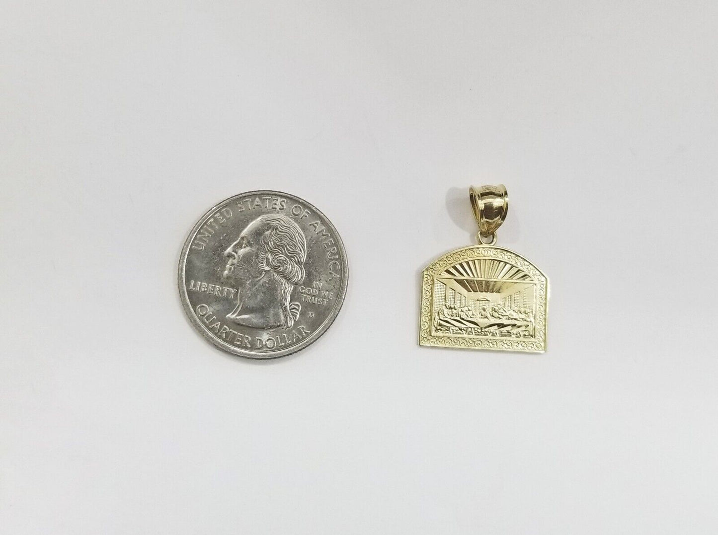 Real 10k Gold Last Supper Charm Dome shape Pendant 10kt Yellow Gold - GoldenlinQ