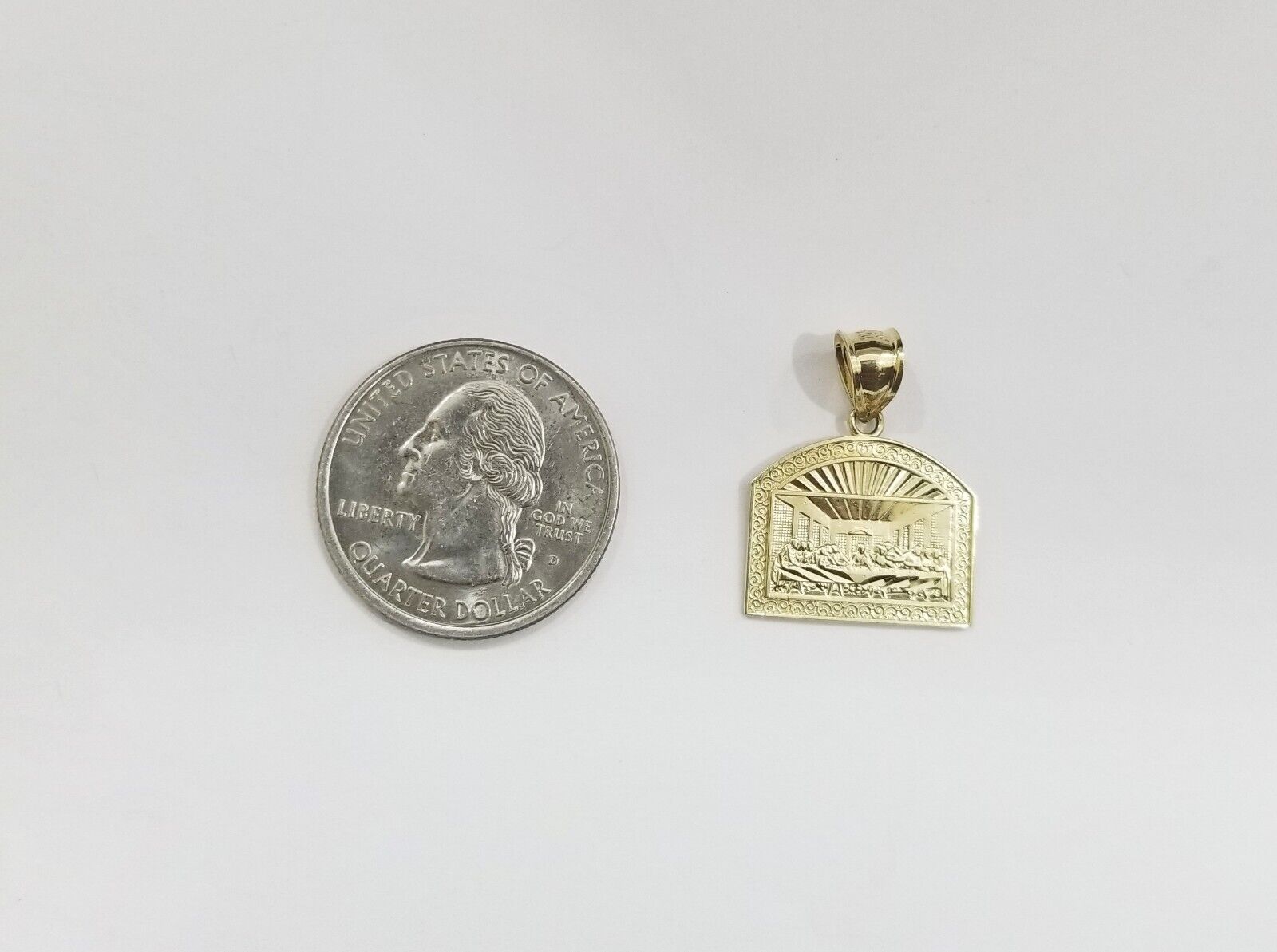 Real 10k Gold Last Supper Charm Dome shape Pendant 10kt Yellow Gold - GoldenlinQ