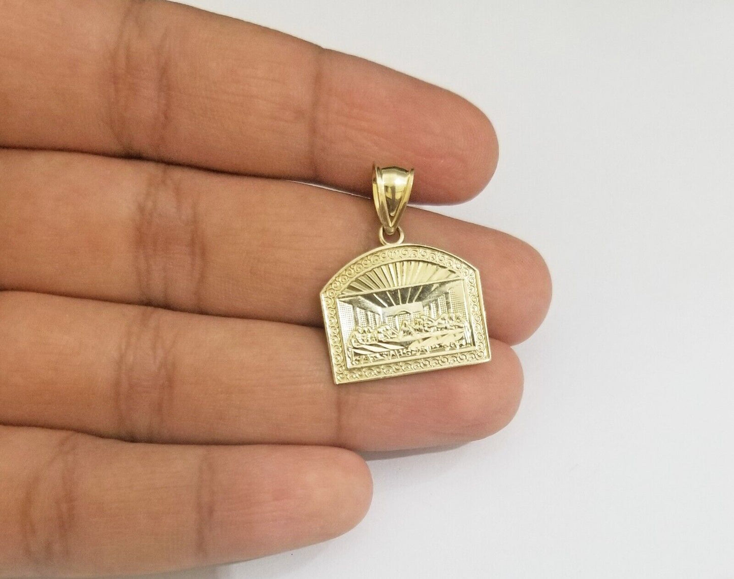 Real 10k Gold Last Supper Charm Dome shape Pendant 10kt Yellow Gold - GoldenlinQ
