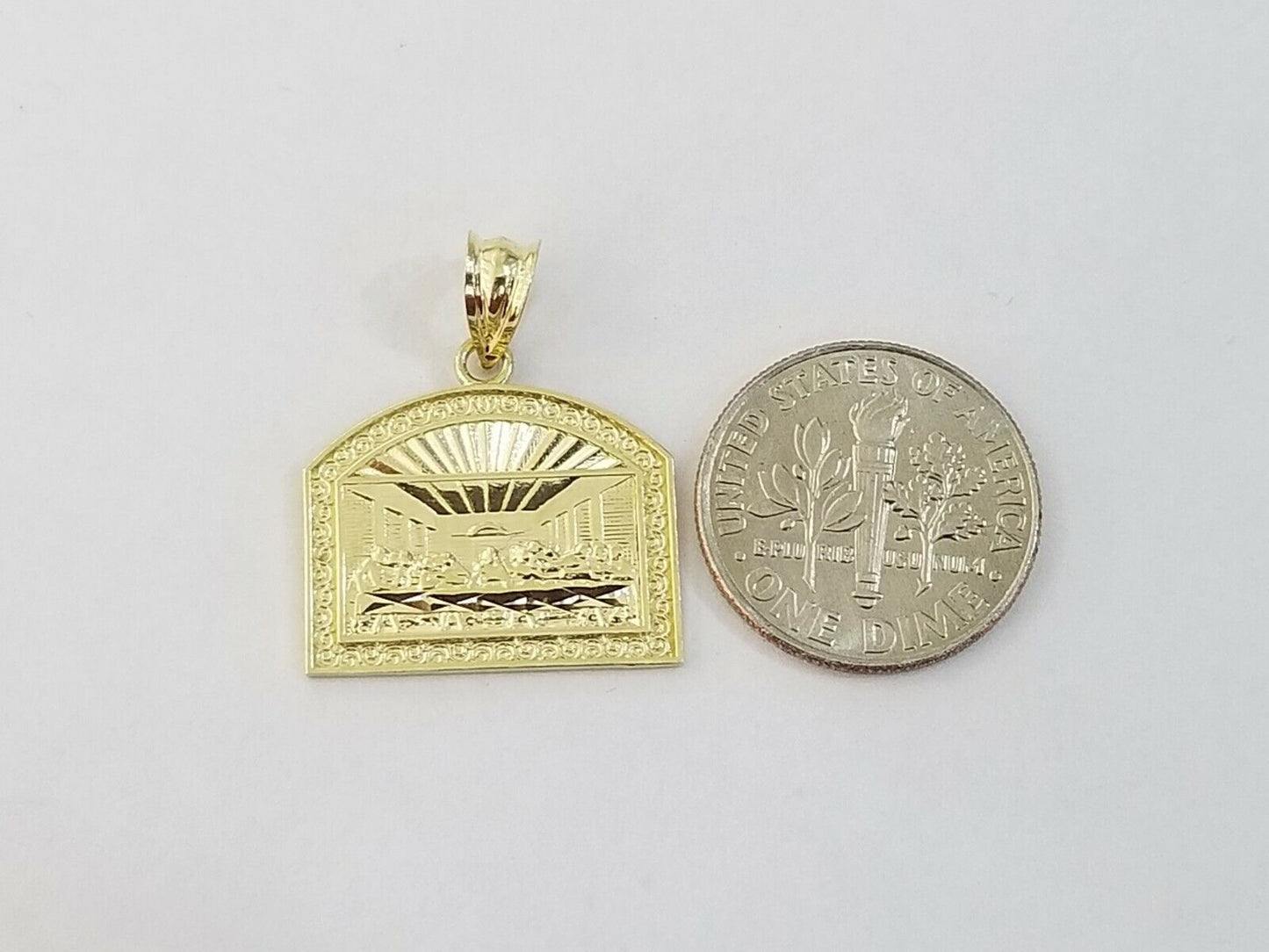 Real 10k Gold Last supper Charm Rope 2.5mm Chain Pendant ,18 20 22 24 26 28 Inch - Reva Jeweler