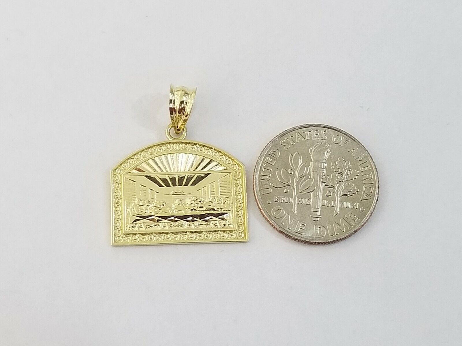 Real 10k Gold Last supper Charm Rope 2.5mm Chain Pendant ,18 20 22 24 26 28 Inch - Reva Jeweler