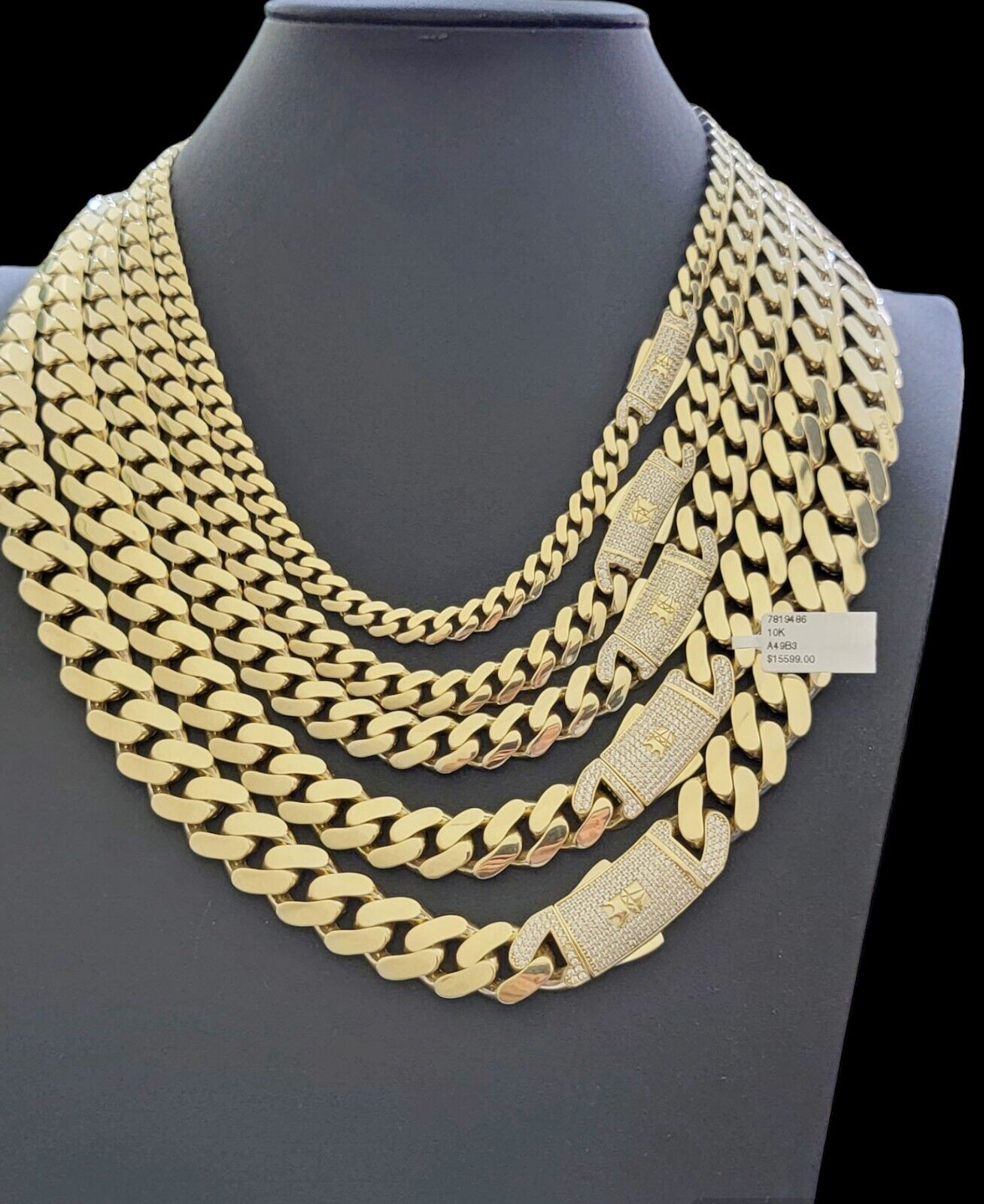 Real 10k Gold Link Chain Necklace Royal Cuban Monaco 7mm 8mm 9mm 11mm 13mm 15mm - Reva Jeweler