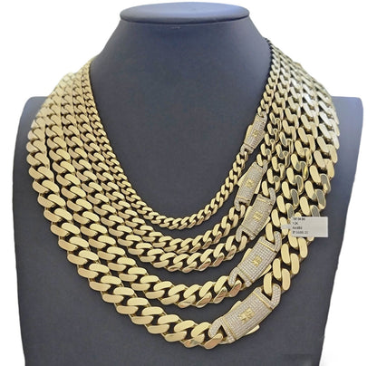 Real 10k Gold Link Chain Necklace Royal Cuban Monaco 7mm 8mm 9mm 11mm 13mm 15mm - Reva Jeweler