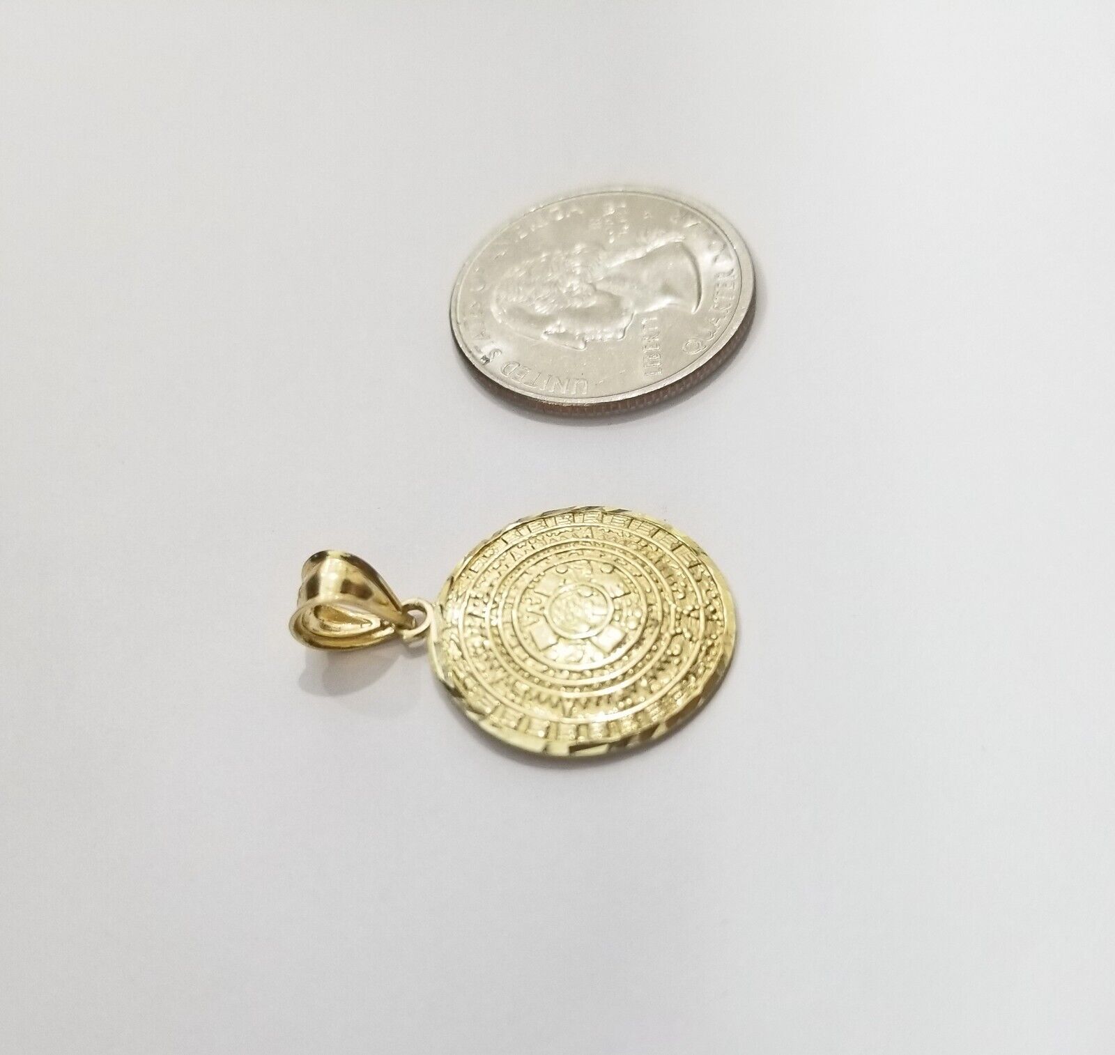 Real 10k Gold Mayan Calendar Circular Charm Pendant 10kt Yellow Gold - GoldenlinQ