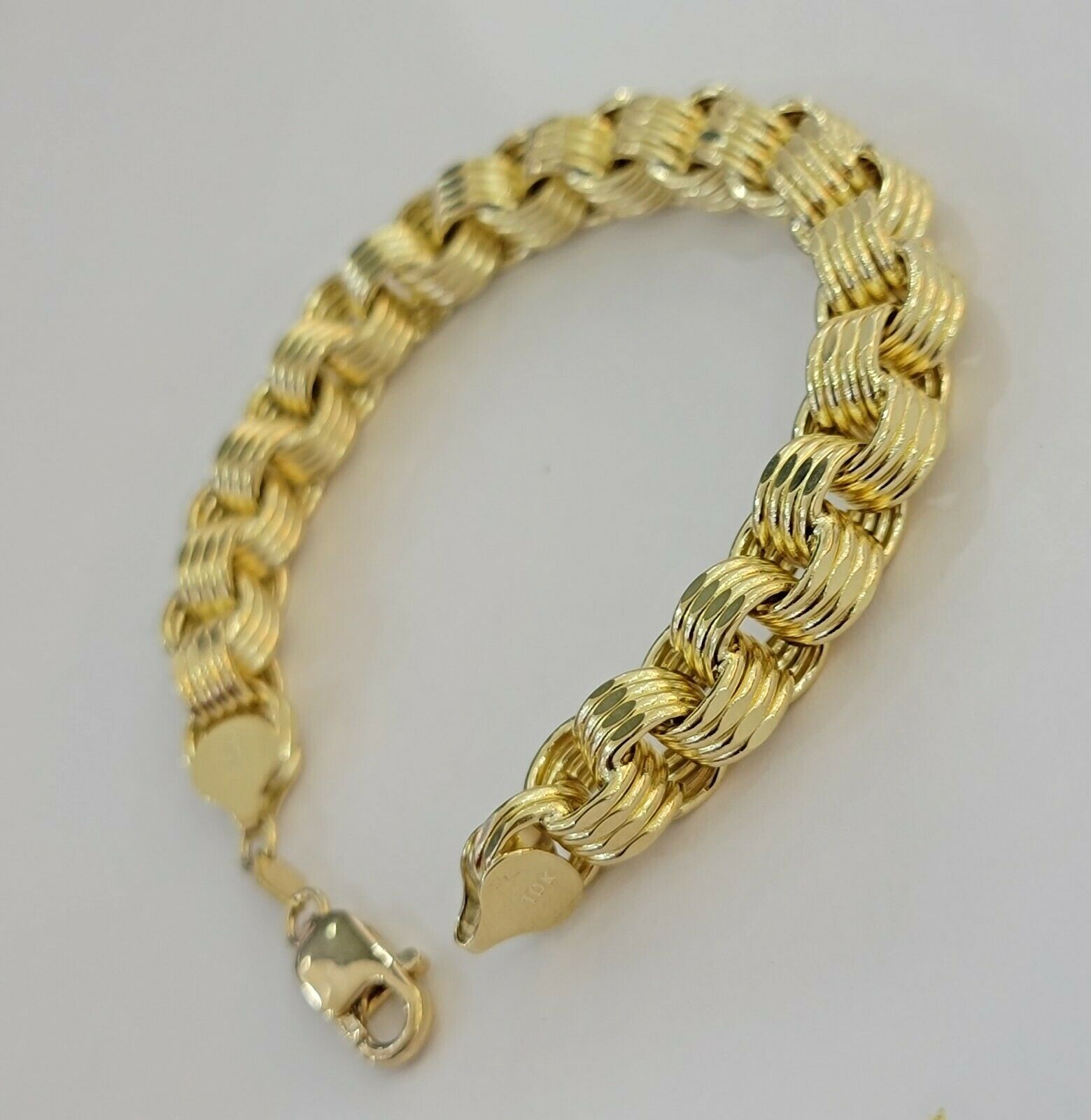 Real 10k Gold Mens Bracelet Byzantine Box 9" 9mm 10kt Yellow Gold Thick, Lobster - Reva Jeweler