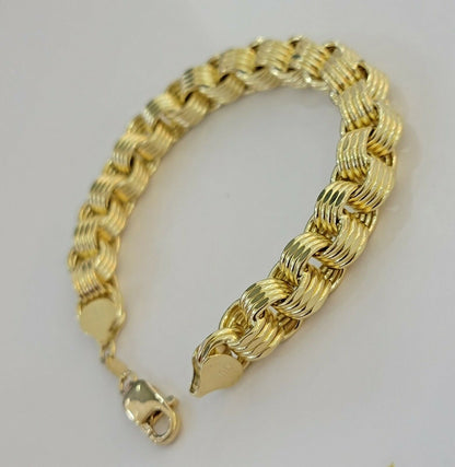Real 10k Gold Mens Bracelet Byzantine Box 9" 9mm 10kt Yellow Gold Thick, Lobster - Reva Jeweler
