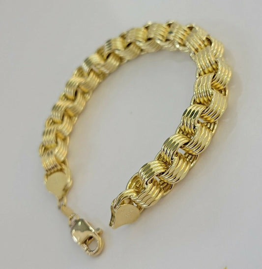 Real 10k Gold Mens Bracelet Byzantine Box 9" 9mm 10kt Yellow Gold Thick, Lobster - Reva Jeweler