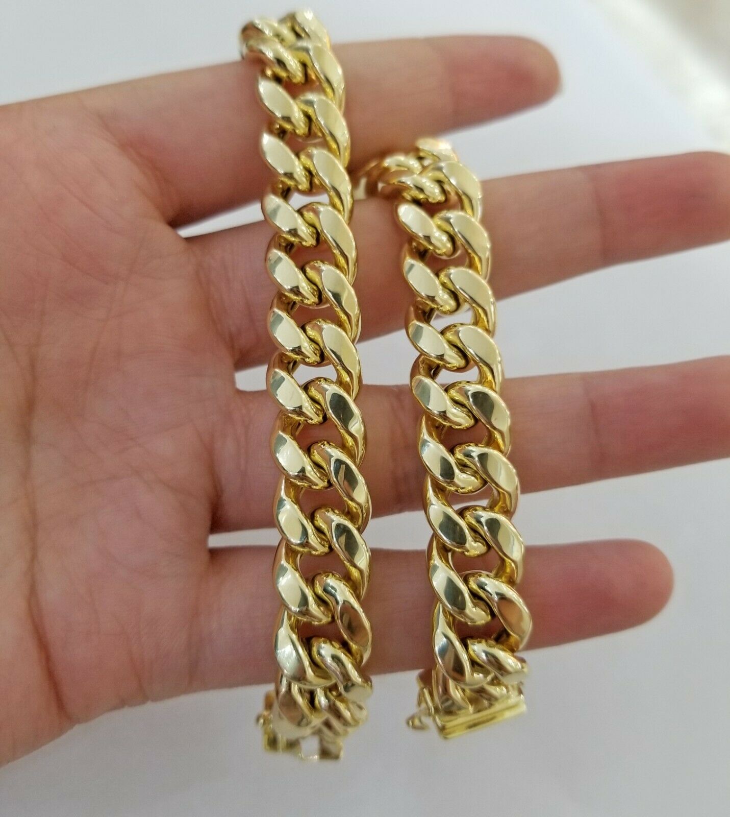 Real 10k Gold Mens Bracelet Cuban Link 9" 11mm Box clasp Strong Miami Cuban 10kt - Reva Jeweler